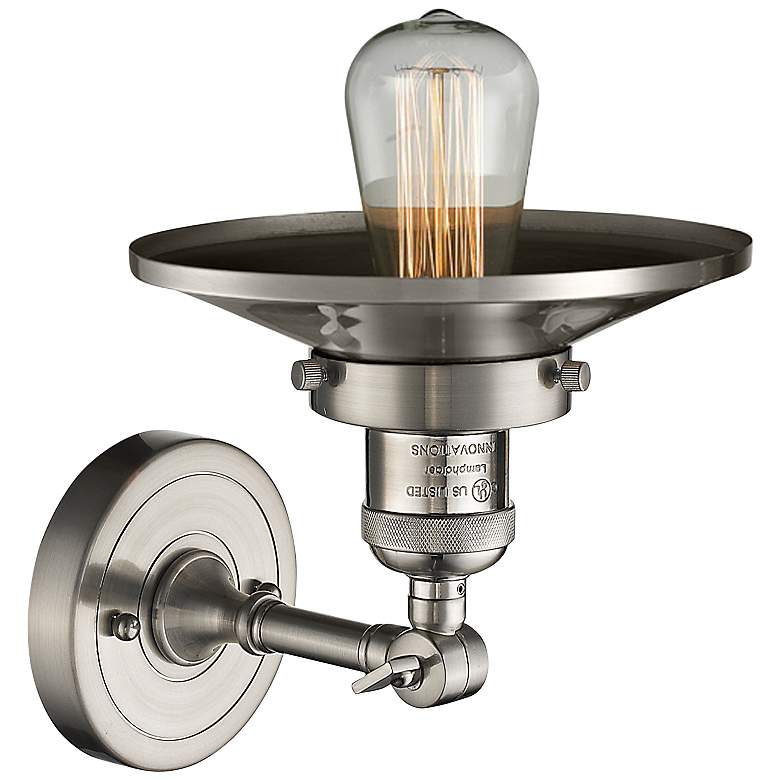 Image 3 Railroad Satin Nickel 8" High Metal Shade Wall Sconce more views