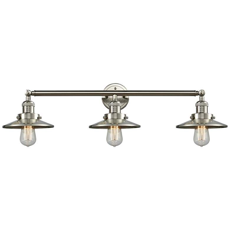 Image 1 Railroad Satin Nickel Shades 32 inch Wide 3-Light Bath Light