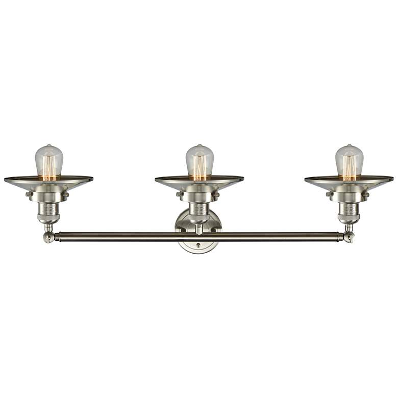 Image 3 Railroad Satin Nickel Shades 32 inch Wide 3-Light Bath Light more views