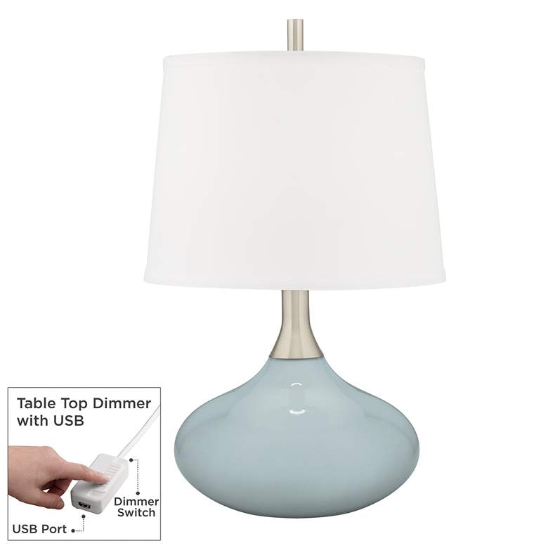 Image 1 Rain Felix Modern Blue Gray Table Lamp with Table Top Dimmer