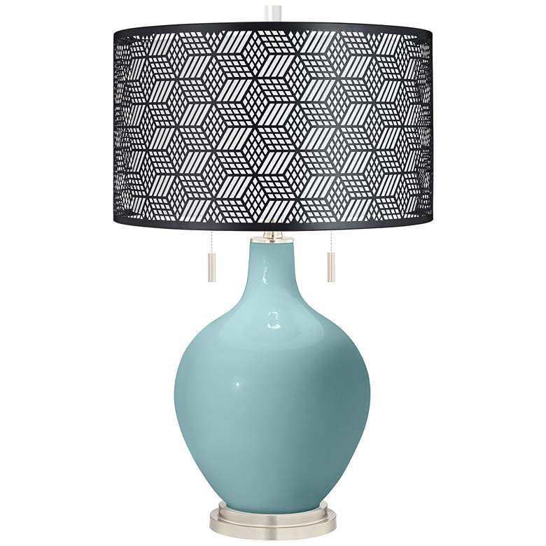 Image 1 Raindrop Blue with Black Metal Shade Modern Toby Table Lamp
