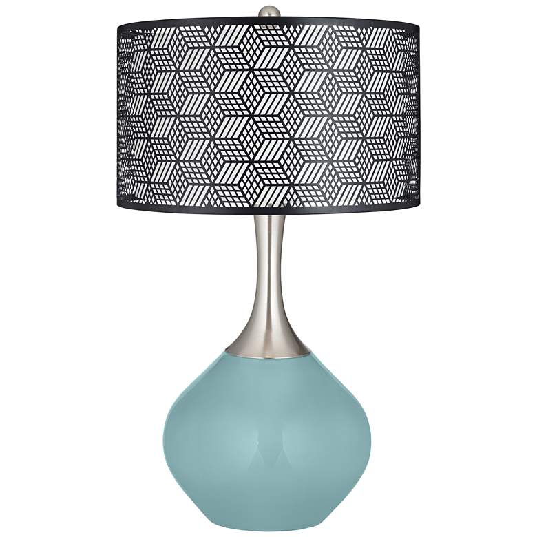 Image 1 Raindrop Blue with Black Metal Shade Spencer Modern Table Lamp