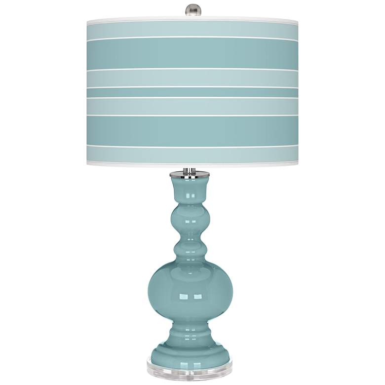 Image 1 Raindrop Blue with Bold Stripe Shade Glass Apothecary Table Lamp