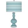 Raindrop Blue with Bold Stripe Shade Glass Apothecary Table Lamp