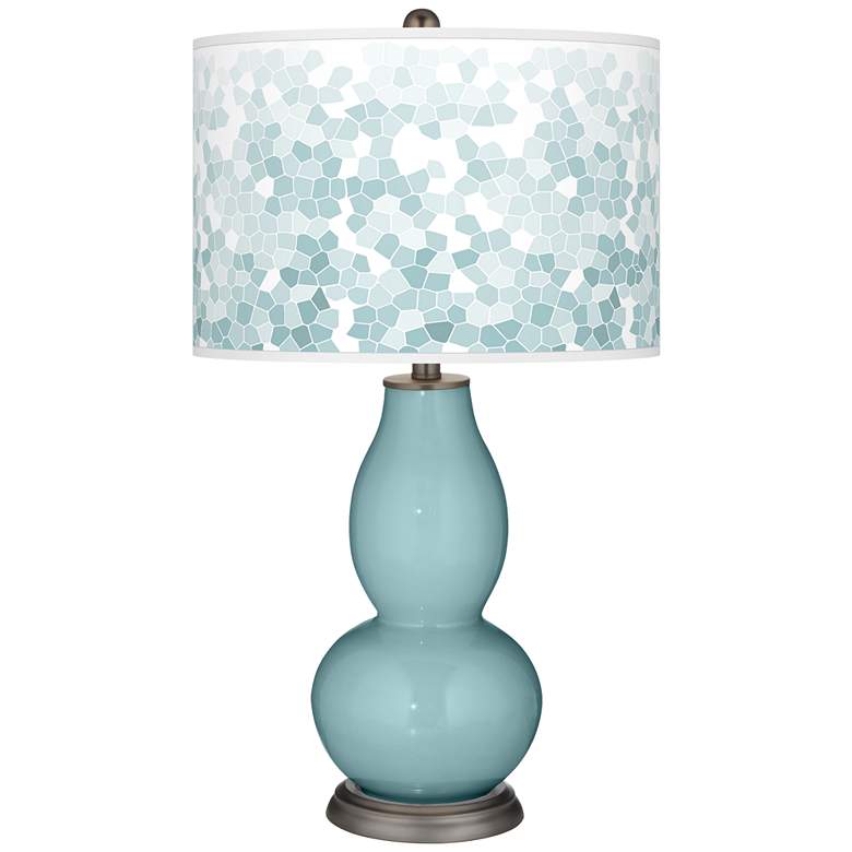 Image 1 Raindrop Blue with Mosaic Giclee Shade Double Gourd Table Lamp