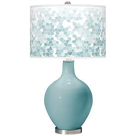Image1 of Raindrop Blue with Mosaic Giclee Shade Ovo Table Lamp