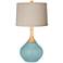 Raindrop Blue with Natural Linen Drum Shade Wexler Table Lamp