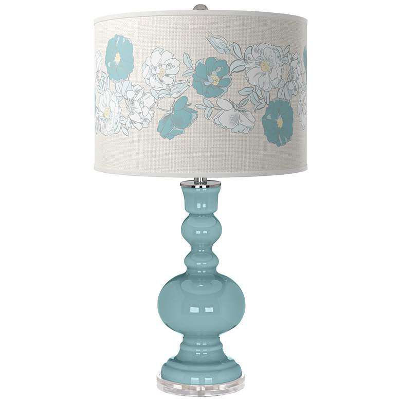 Image 1 Raindrop Blue with Rose Bouquet Shade Apothecary Table Lamp