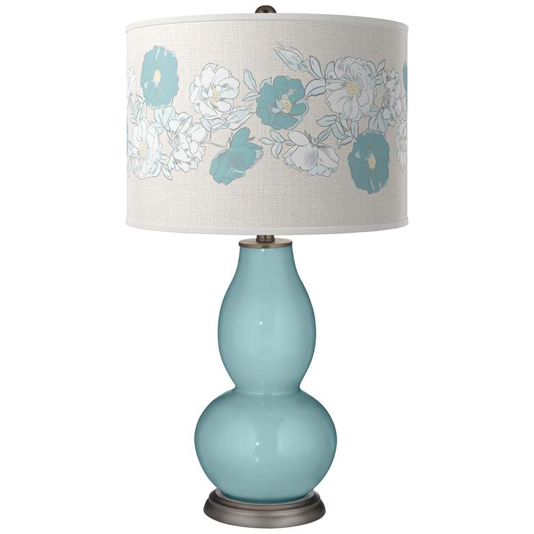 Image 1 Raindrop Blue with Rose Bouquet Shade Double Gourd Table Lamp