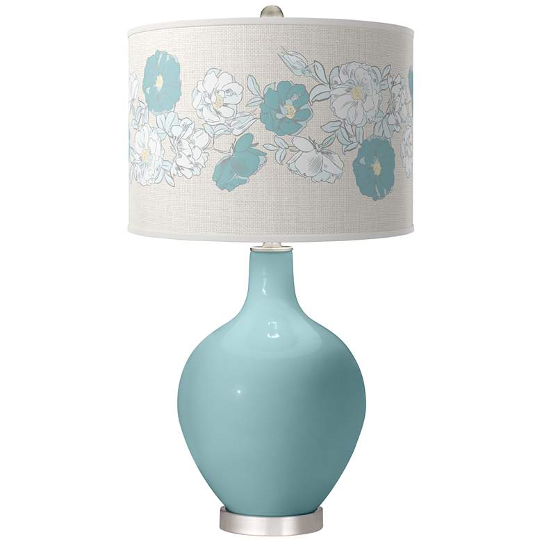 Image 1 Raindrop Blue with Rose Bouquet Shade Ovo Modern Table Lamp