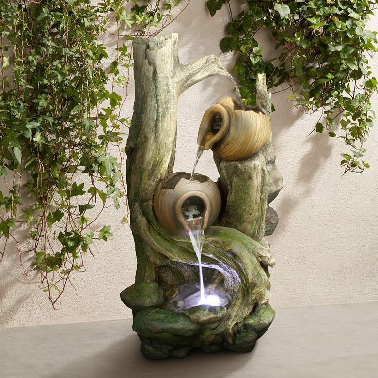 Image 1 Rainforest 39" High Waterfall Tiered Jars LED Floor Fountain