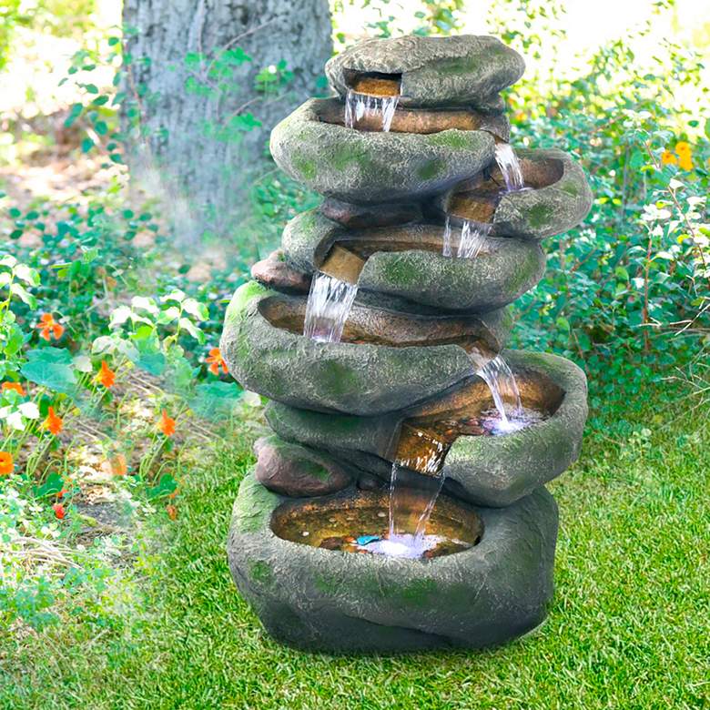 Image 1 Rainforest 47" High Cascading Waterfall Fountain with Light