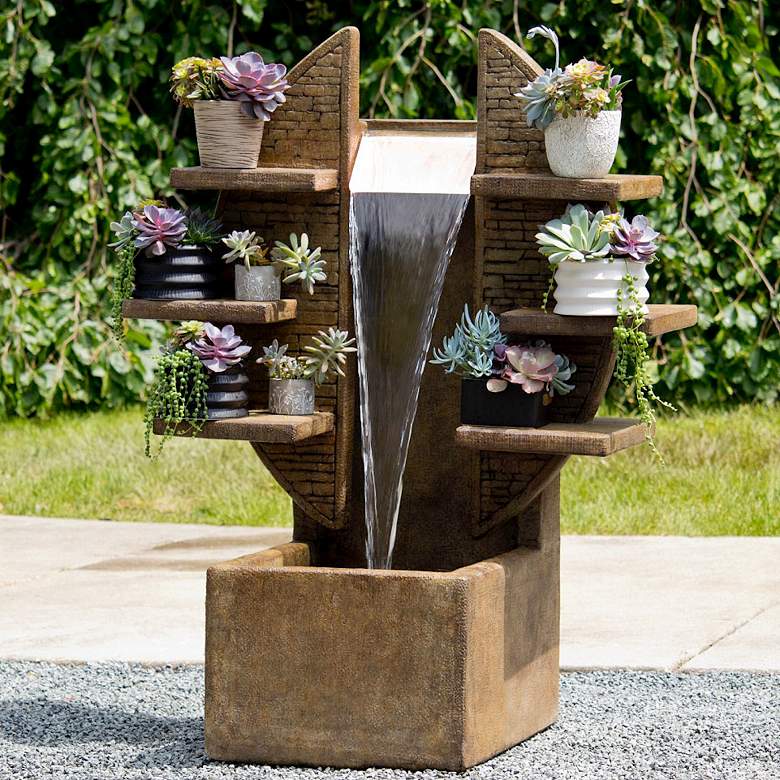 Image 1 Rainforest 48" High Rustic Waterfall Fountain with Lights