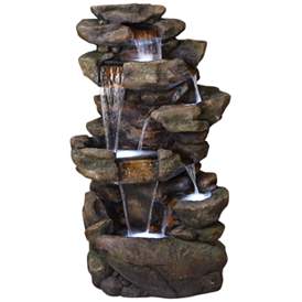 Image1 of Rainforest Rock Waterfall 51"H 6-Tier Outdoor LED Fountain