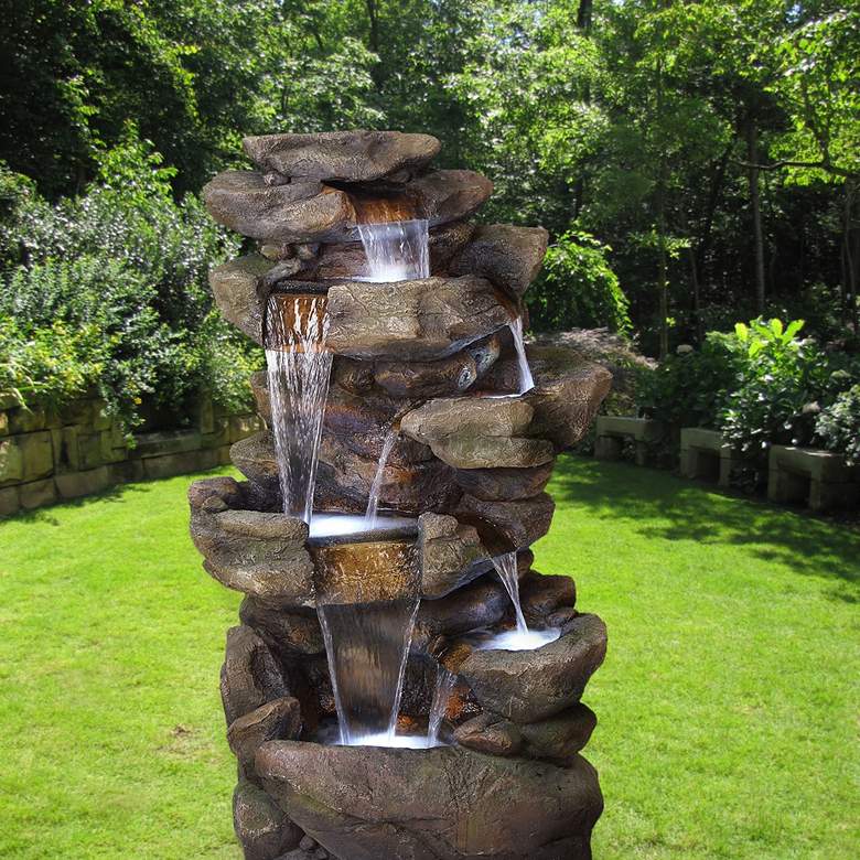 Image 2 Rainforest Rock Waterfall 51"H 6-Tier Outdoor LED Fountain more views