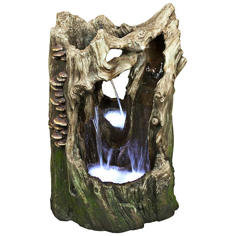 Image 1 Rainforest Waterfall 22 inch High LED Tree Trunk Table Fountain