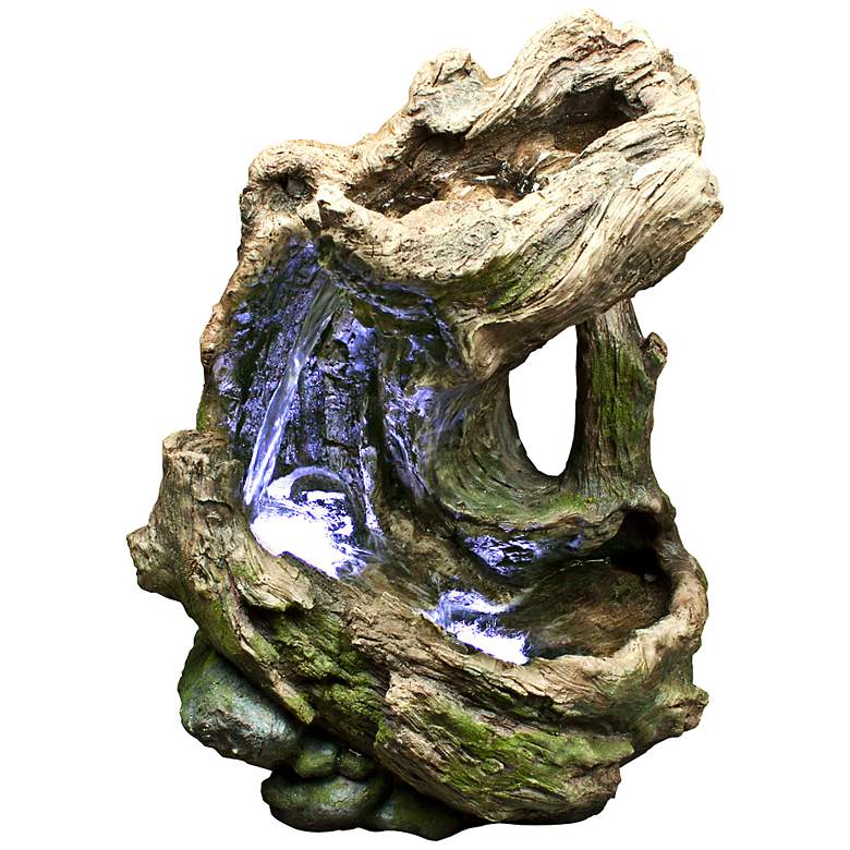 Image 1 Rainforest Waterfall Curved Log 23 inch High LED Small Fountain