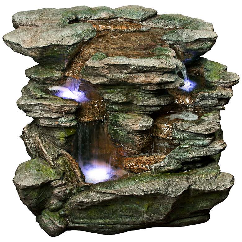 Image 1 Rainforest Waterfall Stacked LED 25 inch High Floor Fountain