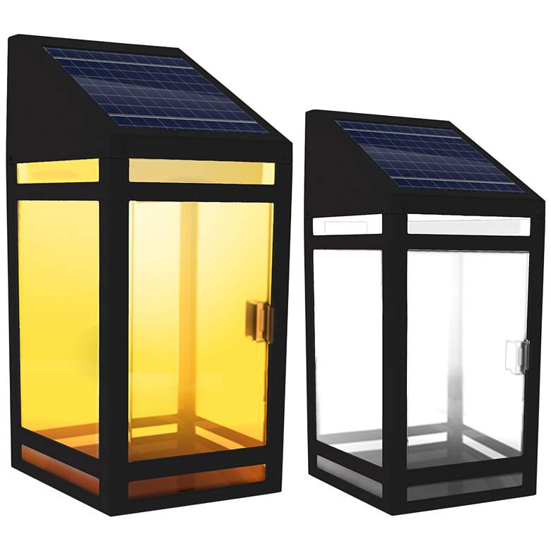Image 2 Raka 10 1/2 inchH Black and Clear LED Solar Outdoor Wall Lantern