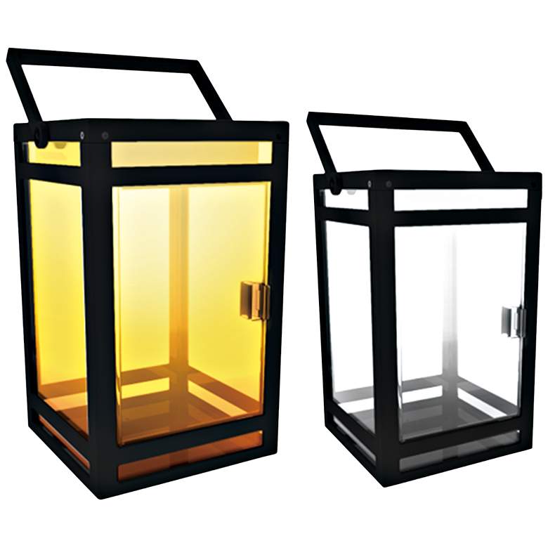 Image 2 Raka 7 3/4 inch High Black Clear LED Solar Portable Lantern