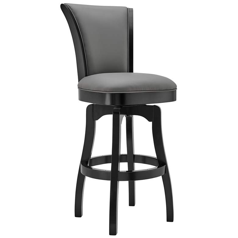 Image 1 Raleigh 26 in. Swivel Barstool in Gray Faux Leather and Black Finish