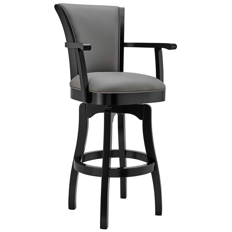 Image 1 Raleigh 26 in. Swivel Barstool in Grey Faux Leather and Black Wood