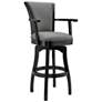 Raleigh 26 in. Swivel Barstool in Grey Faux Leather and Black Wood