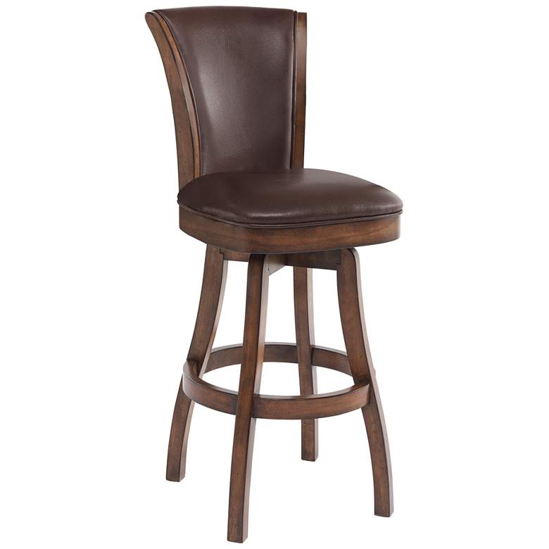Image 1 Raleigh 26 in. Swivel Barstool in Kahlua Faux Leather and Chestnut Finish