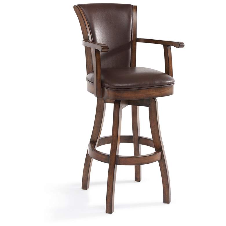Image 1 Raleigh 26 in. Swivel Barstool in Kahlua Faux Leather and Chestnut Wood