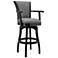Raleigh 30 in. Swivel Barstool in Grey Faux Leather and Black Wood