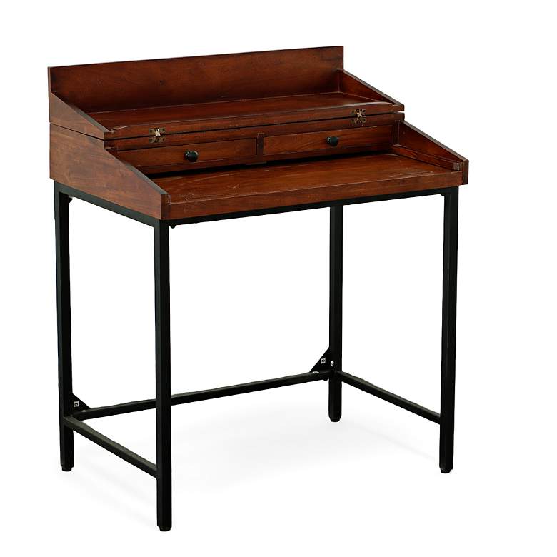 Image 1 Raleigh 31"W Chestnut Wood Black Iron 2-Drawer Writing Desk
