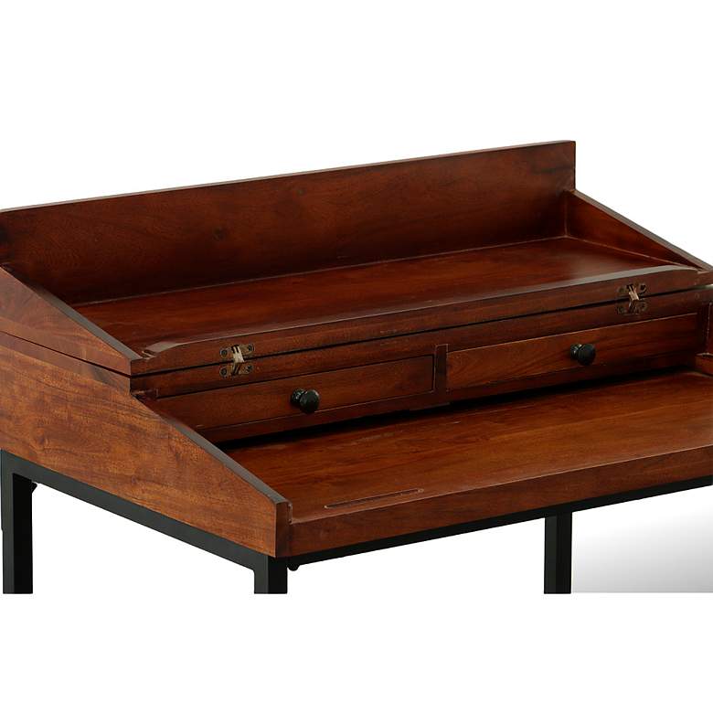 Image 2 Raleigh 31"W Chestnut Wood Black Iron 2-Drawer Writing Desk more views