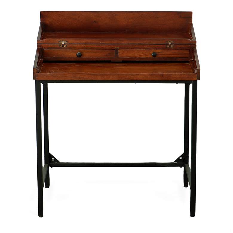 Image 3 Raleigh 31"W Chestnut Wood Black Iron 2-Drawer Writing Desk more views