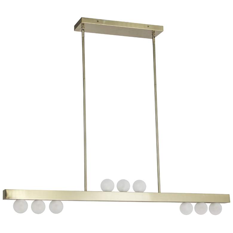 Image 1 Raleigh 42"W 9 Light Aged Brass Horizontal Pendant w/ White Opal Glass