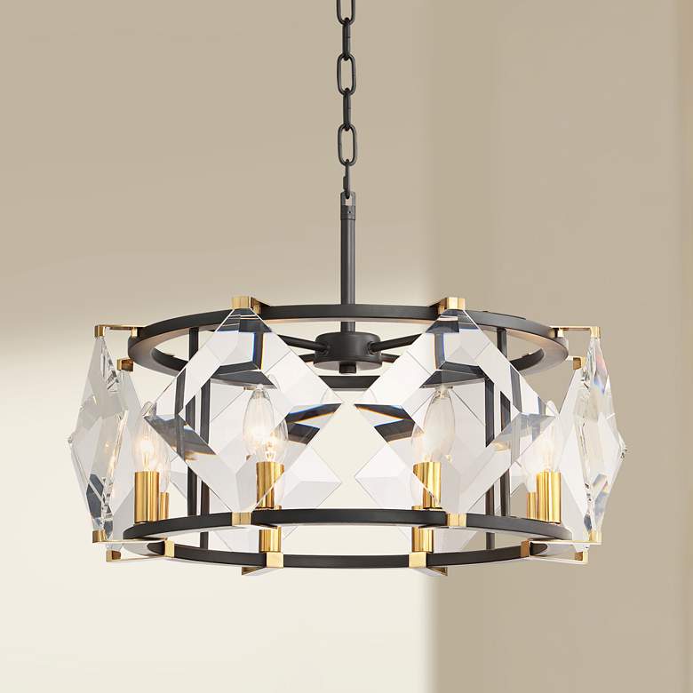 Image 1 Rali 22 1/4" Wide Matte Black and Gold 8-Light Modern Drum Pendant