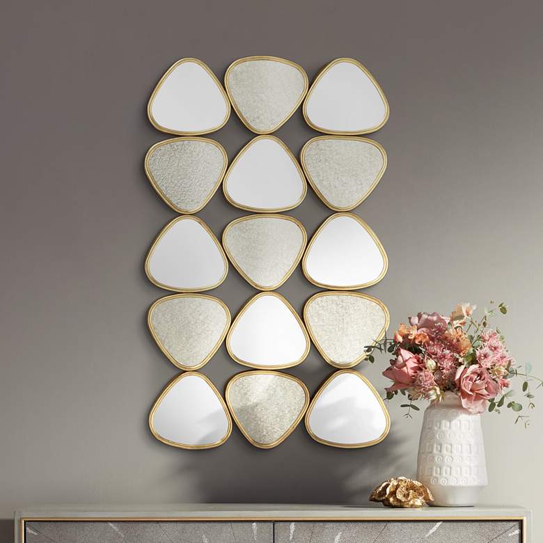 Image 1 Ralston 33 1/2"H Glossy Gold Triangle Metal Mirror Wall Art