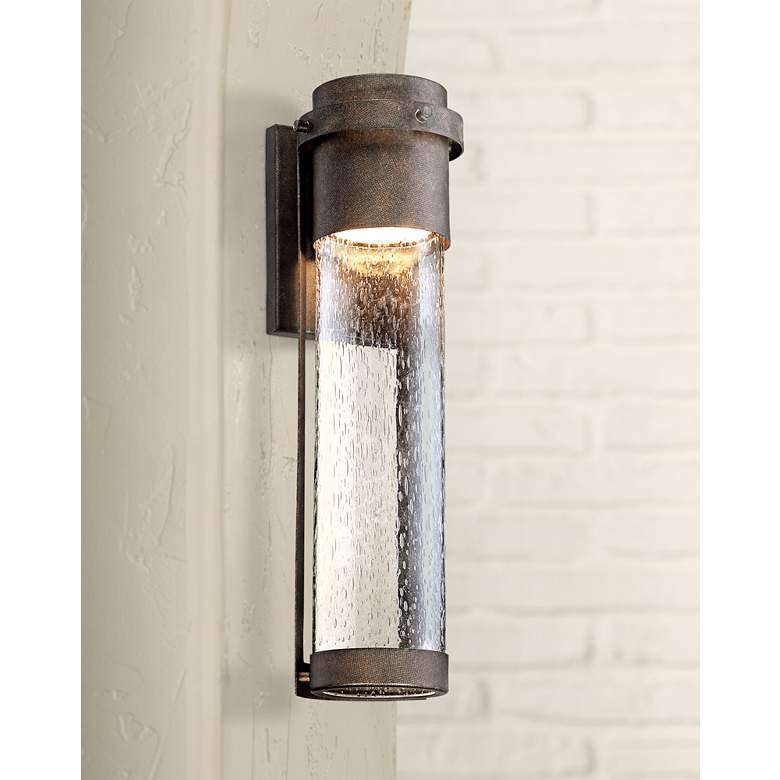 Image 1 Rames Seedy Glass 16 1/4"H Bronze LED Outdoor Wall Light