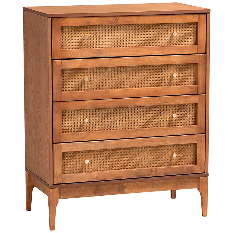 Image 2 Ramiel 30"W Natural Brown Wood Rattan 4-Drawer Storage Chest