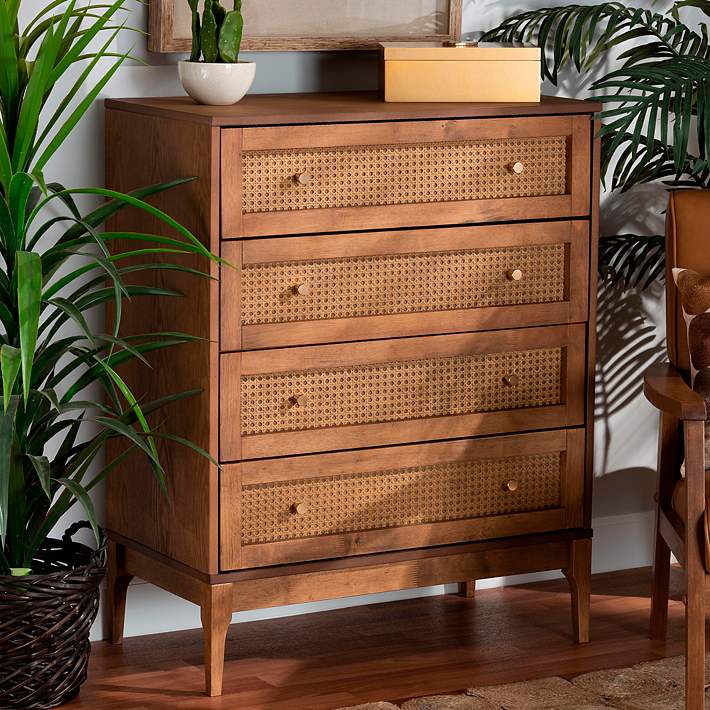 Natural Brown Wood Rattan 4-Drawer Storage Chest - #453A5 | Lamps Plus Natural Brown Wood Rattan 4-Drawer Storage Chest - #453A5 | Lamps Plus