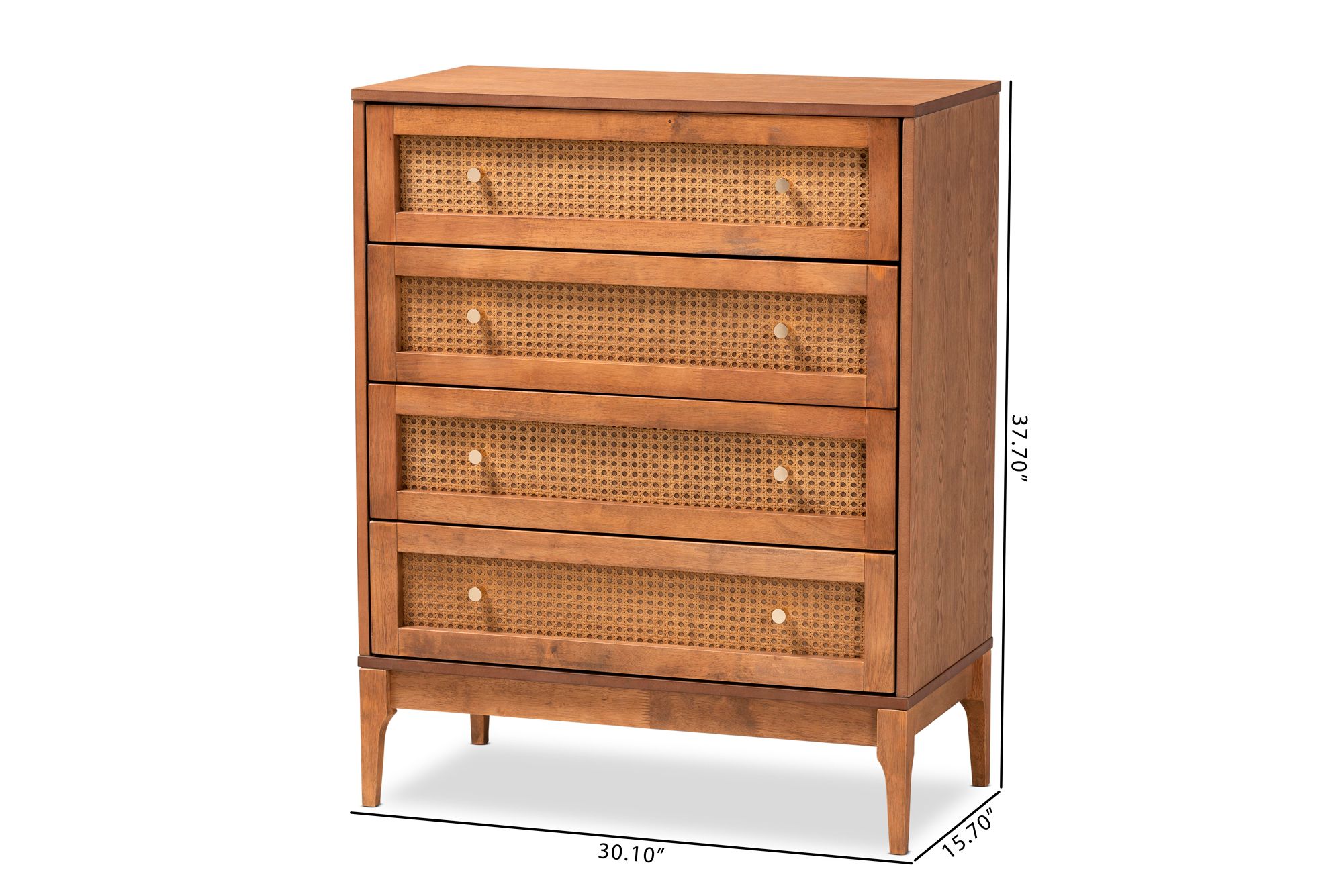 Ramiel 30"W Natural Brown Wood Rattan 4-Drawer Storage Chest