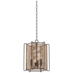 Ramon 13"W Textured Black and Natural Jute 3-Light Pendant