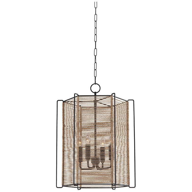 Image 1 Ramon 18"W Textured Black and Natural Jute 4-Light Pendant