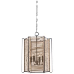 Ramon 18"W Textured Black and Natural Jute 4-Light Pendant