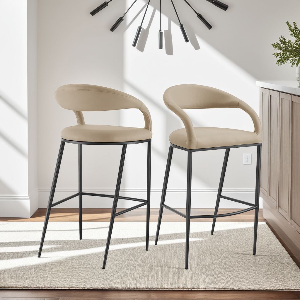 Image 3 Ramona 26 in. Bar Stool with Matte Black Iron and Beige Faux Leather more views