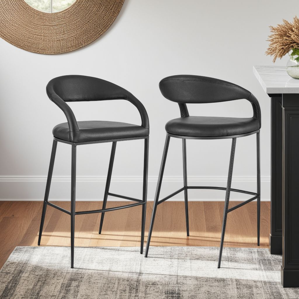 Image 3 Ramona 26 in. Bar Stool with Matte Black Iron and Black Faux Leather more views