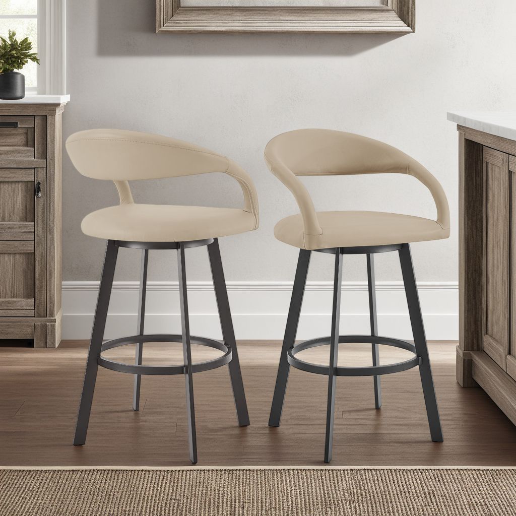 Image 3 Ramona 26 in. Swivel Bar Stool with Matte Black Iron and Beige Faux Leather more views