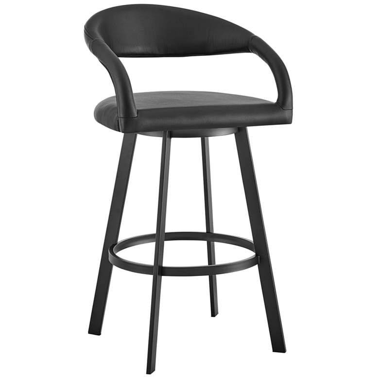 Image 1 Ramona 26 in. Swivel Bar Stool with Matte Black Iron and Black Faux Leather