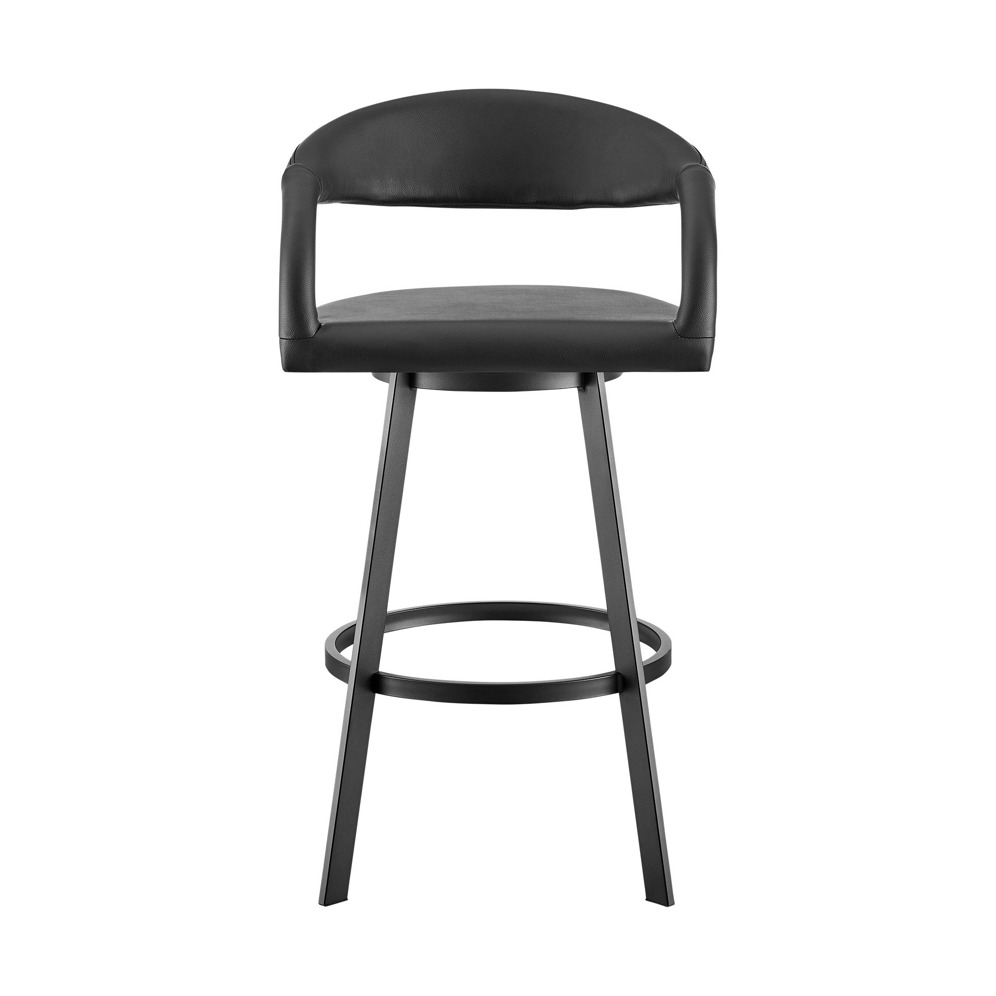 Image 4 Ramona 26 in. Swivel Bar Stool with Matte Black Iron and Black Faux Leather more views
