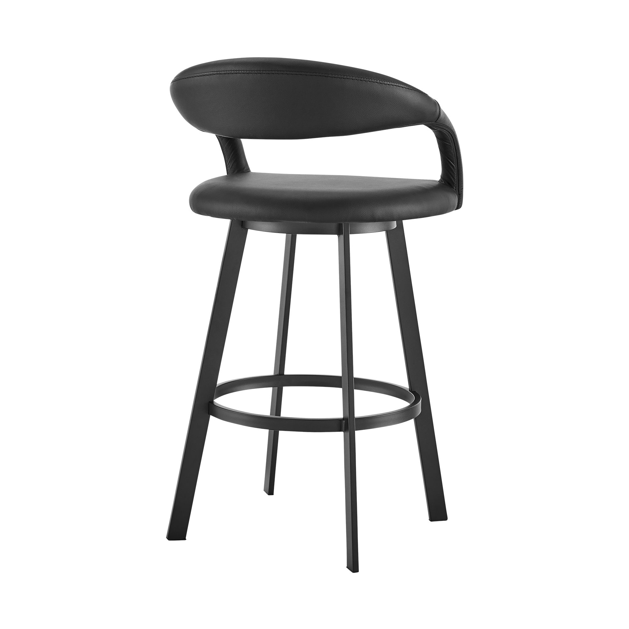 Image 5 Ramona 26 in. Swivel Bar Stool with Matte Black Iron and Black Faux Leather more views