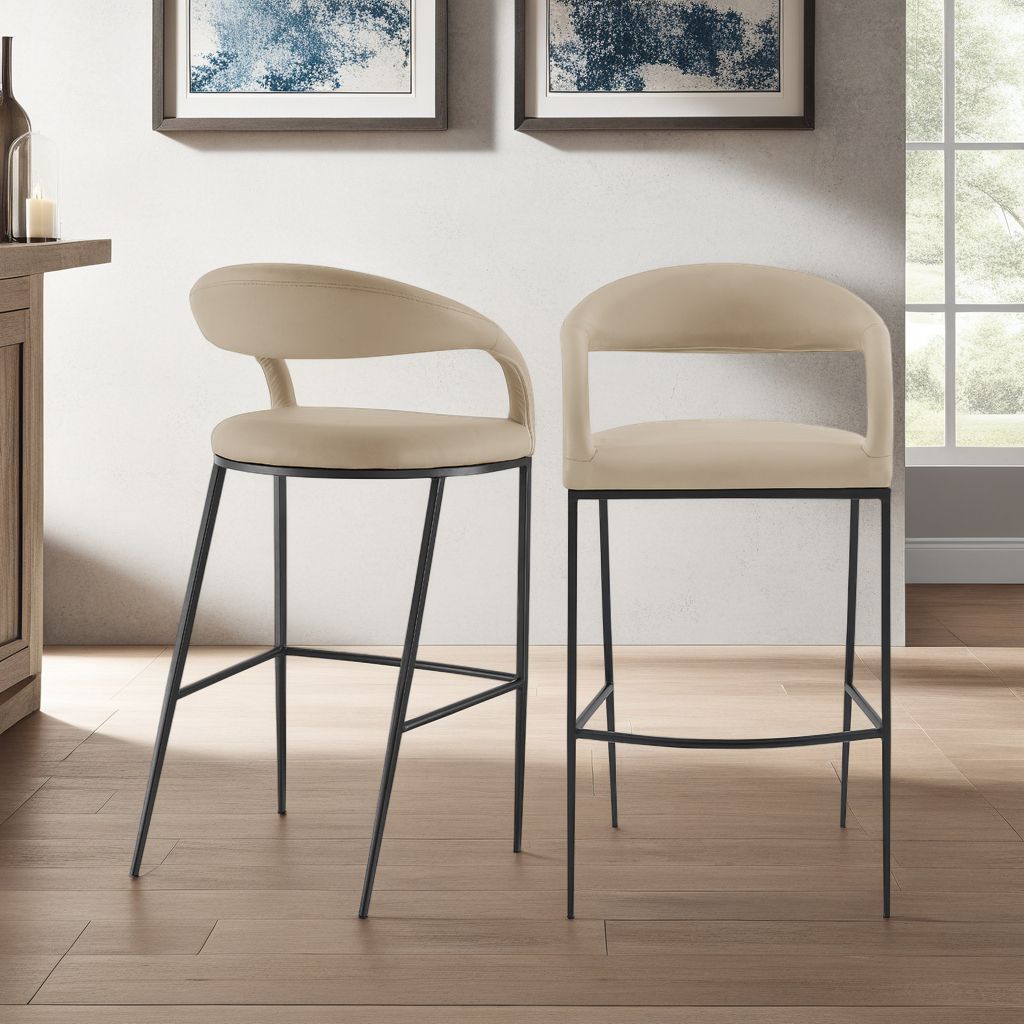 Image 3 Ramona 30 in. Bar Stool with Matte Black Iron and Beige Faux Leather more views